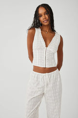 Tea Eyelet Ruffle Tank White