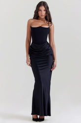 black strapless corset dress