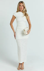 Kayrene Maxi Dress Short Sleeve Jacquard Dress in Cream