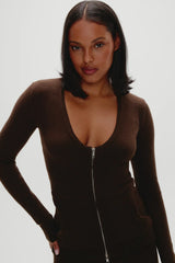 Sienna Zip Up Knit Sweater Chocolate Brown