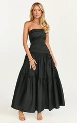 Cora Midi Dress Strapless Dress in Black