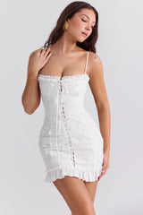 white cotton broderie anglais mini dress