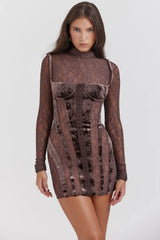 brown velvet lace corset dress