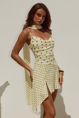 ALORA SCOOP NECK MINI DRESS LEMON CHOC POLKA