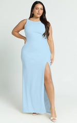 Indi Maxi Dress Boat Neck Bodycon Dress in Light Blue
