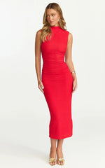 Aleks Midi Dress High Neck Bodycon Dress in Red