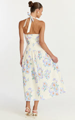 Astra Midi Dress Halter Neck Drop Waist Dress in Astra Posey Floral Print