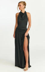 Sophia Maxi Dress Backless High Cowl Neck Jersey Dress in Black