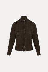 Bea Cable Knit Zip Up Sweater Chocolate Brown