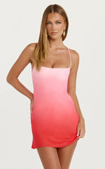 Lolly Mini Dress Cowl Back Lace Up Dress in Blush Ombre Print