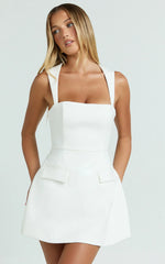Garrett Mini Dress Square Neck Fit And Flare Dress in White