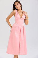 peach satin pleated midi dress sale