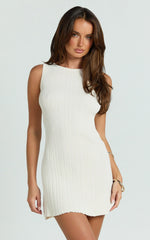 Allie Mini Dress Ribbed Jersey Dress in Cream