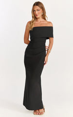 Pearce Maxi Dress Gathered One Sleeve Bodycon Dress in Black