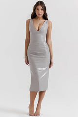 violet ice vinyl midi dress