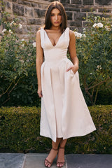 vintage cream satin pleated midi dress sale