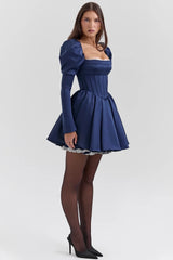 midnight satin puff sleeve mini dress sale