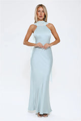 Luxe Obsession Halter Satin Maxi Dress Seafoam