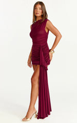 Baylee Mini Dress Gathered One Shoulder Bodycon Dress in Wine