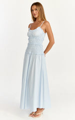 Cami Midi Dress Rushed Bodice Dress in Blue