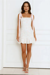 Blossom Embellish Mini Dress Cream