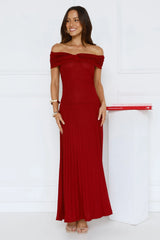 Nikita Off Shoulder Ribbed Maxi Dress Red
