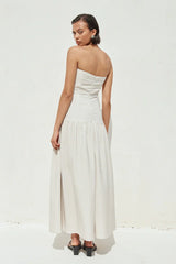 HEATHER MIDI DRESS STONE PINSTRIPE