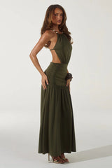 IMELDA HIGH NECK MAXI DRESS OLIVE