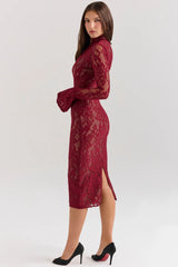 berry lace midi dress