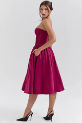 burgundy satin tulle midi dress sale