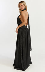 Mirabelle Maxi Dress Scarf Neck Backless High Low Dress in Black