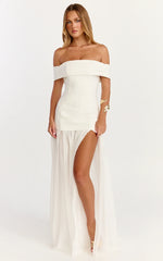 Florence Maxi Dress Off Shoulder Sheer Skirt Dress in White