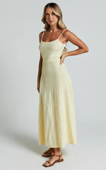 Donissa Midi Dress Panelled Knit Dress in Butter Yellow