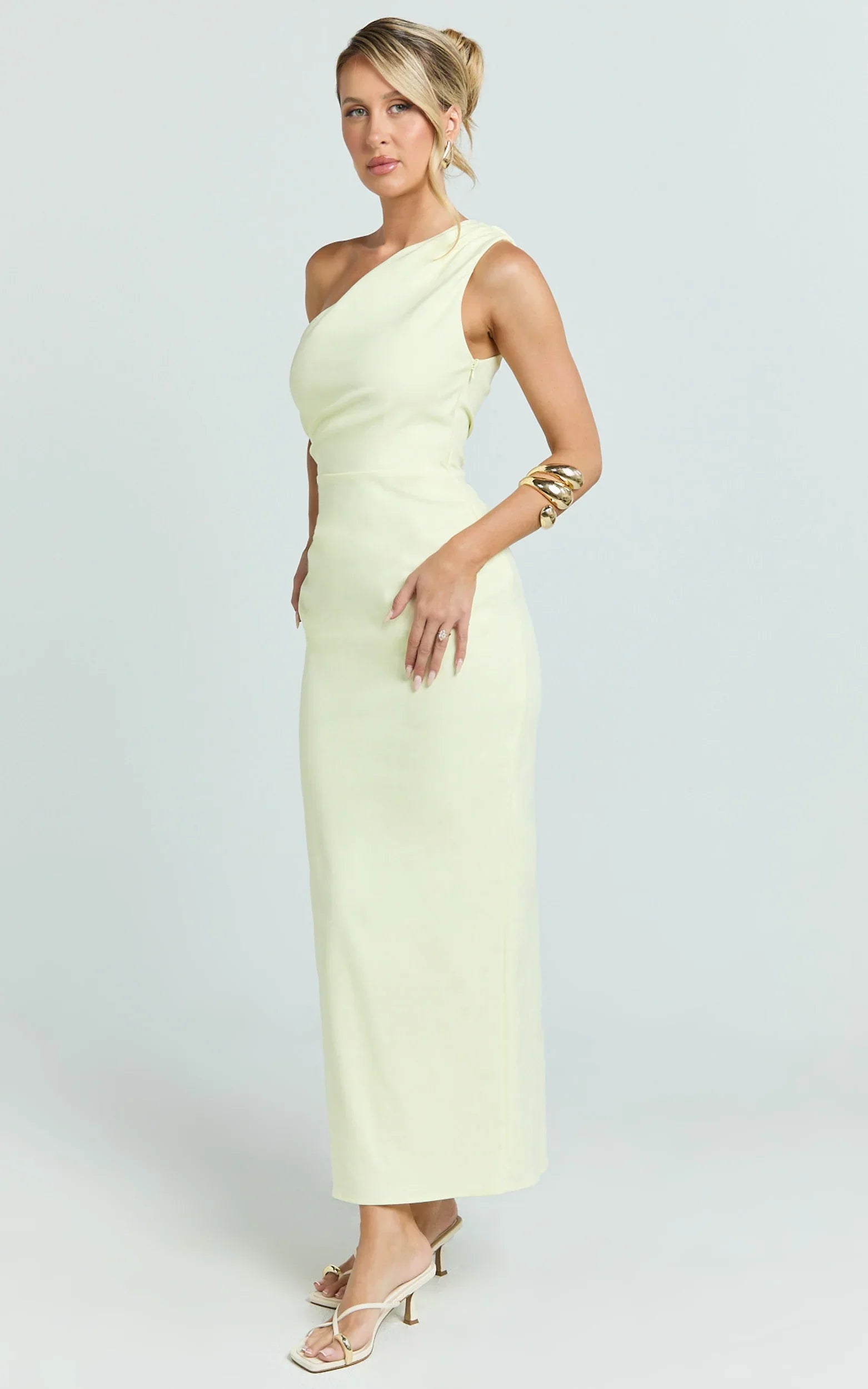Karlie Midi Dress One Shoulder Fitted Dress in Lemon