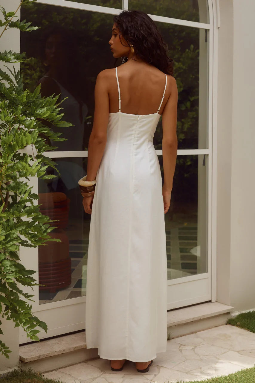 UNITY LOW PLUNGE MAXI DRESS WHITE