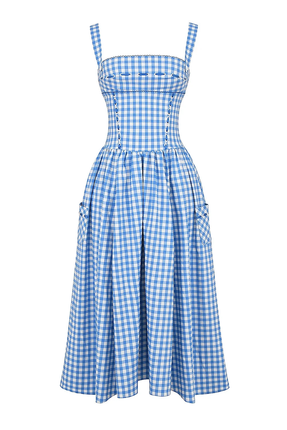 regatta blue gingham midi sundress