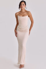 champagne hand embellished beaded bridal gown