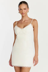 Loya Mini Dress Scallop Lace Trim Mini Dress in Off White