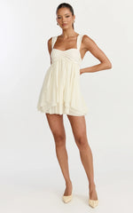 Juliette Mini Dress Ruffle Fit And Flare Dress in Cream
