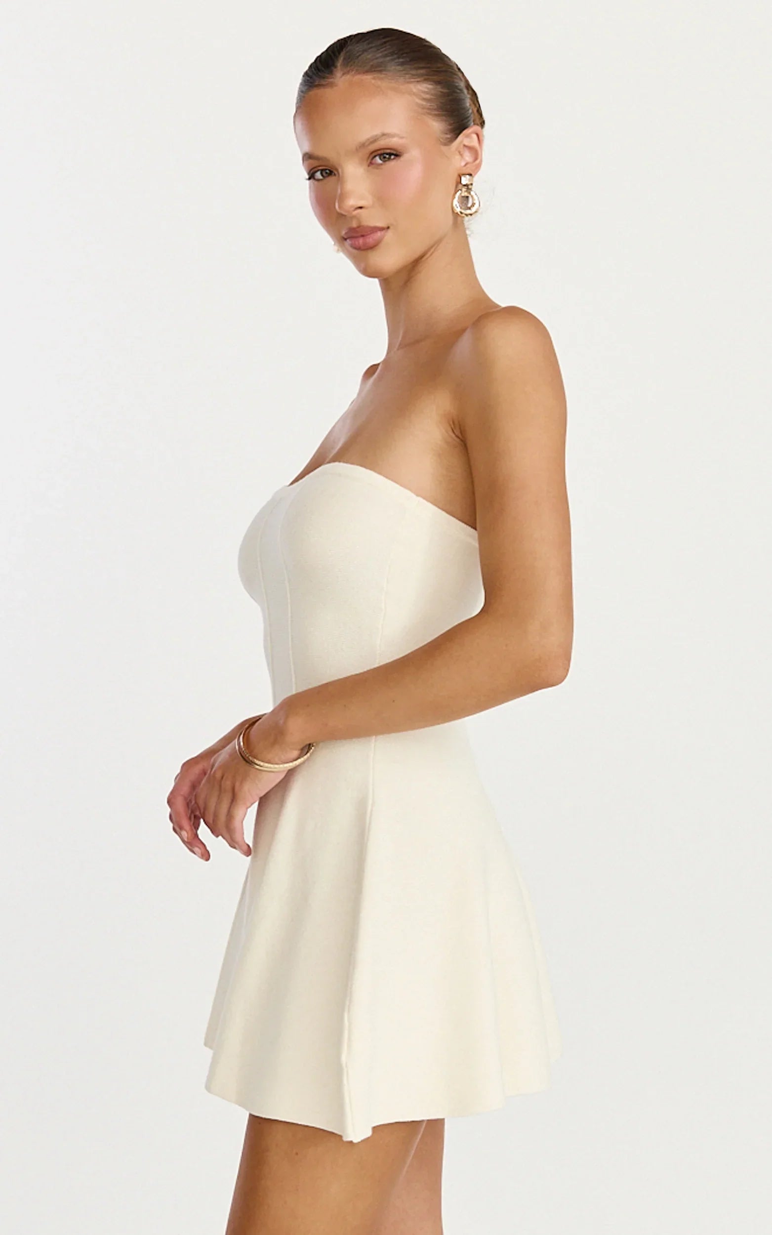 Roselisse Mini Dress Strapless Sweetheart Fit Flare Mini Dress in Cream