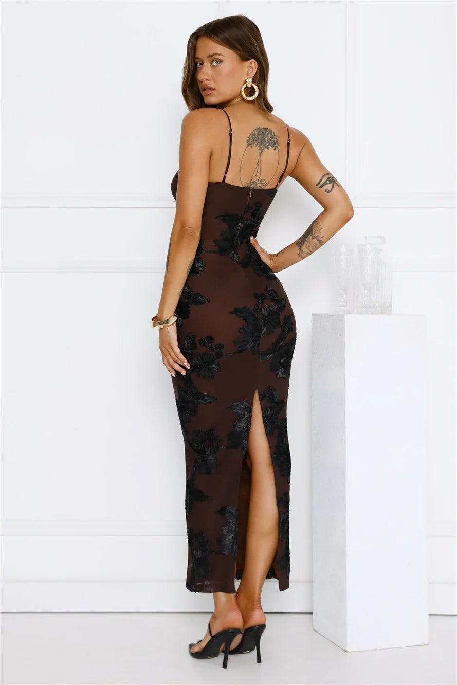 Estelle Mesh Maxi Dress Brown