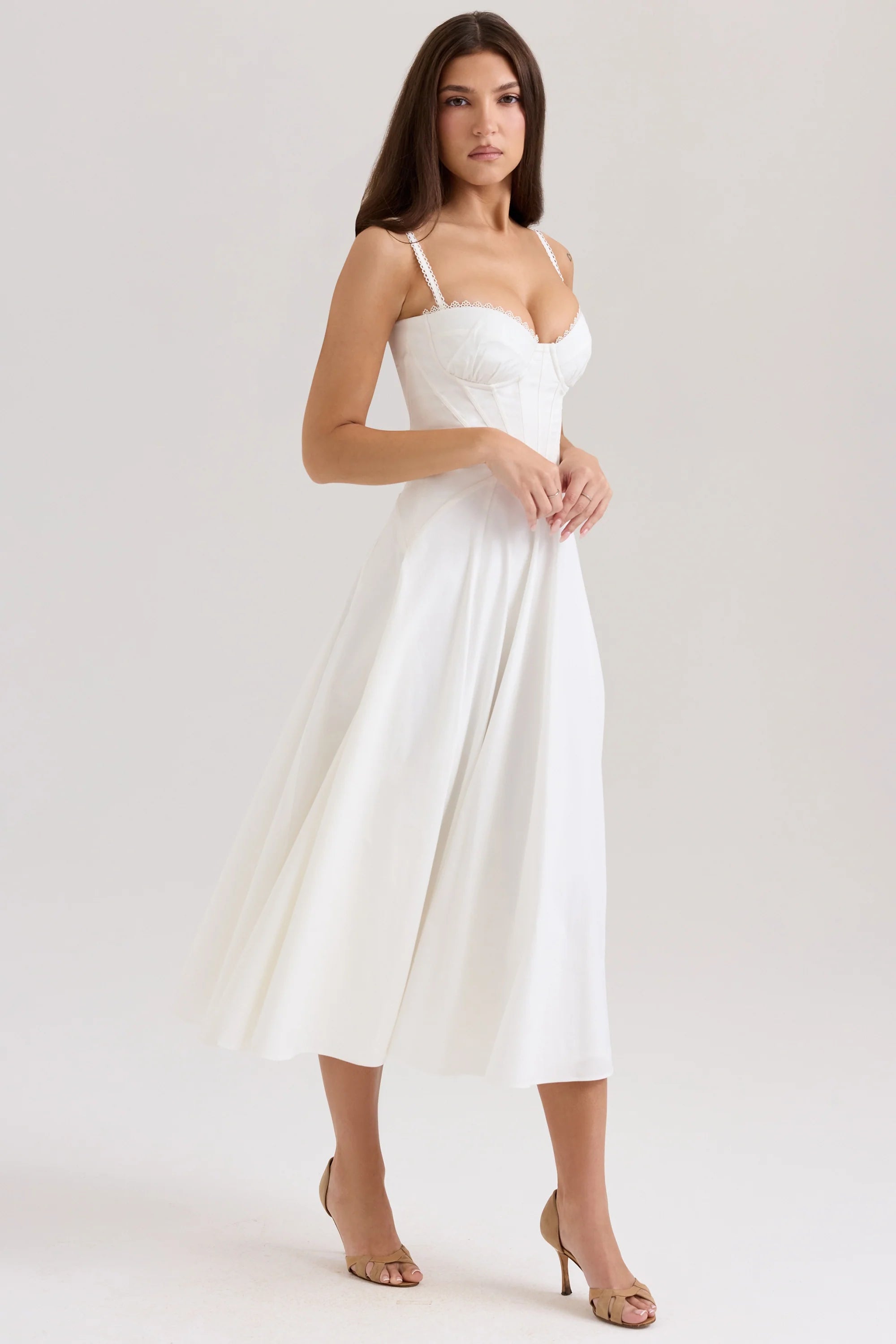 white stretch cotton midi sundress