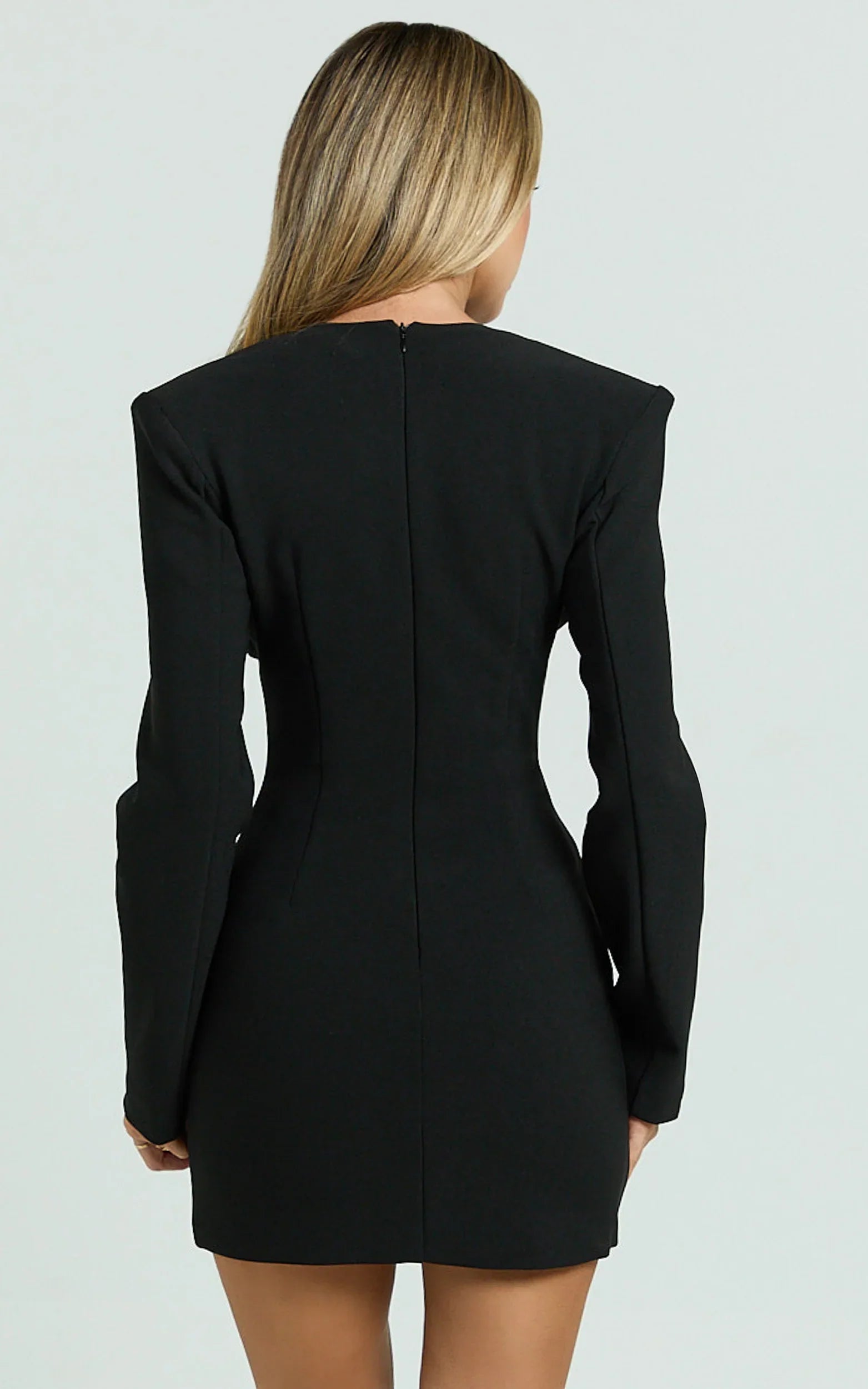 Zyla Mini Dress Wide Shoulder Sweetheart Neck Fitted Dress in Black
