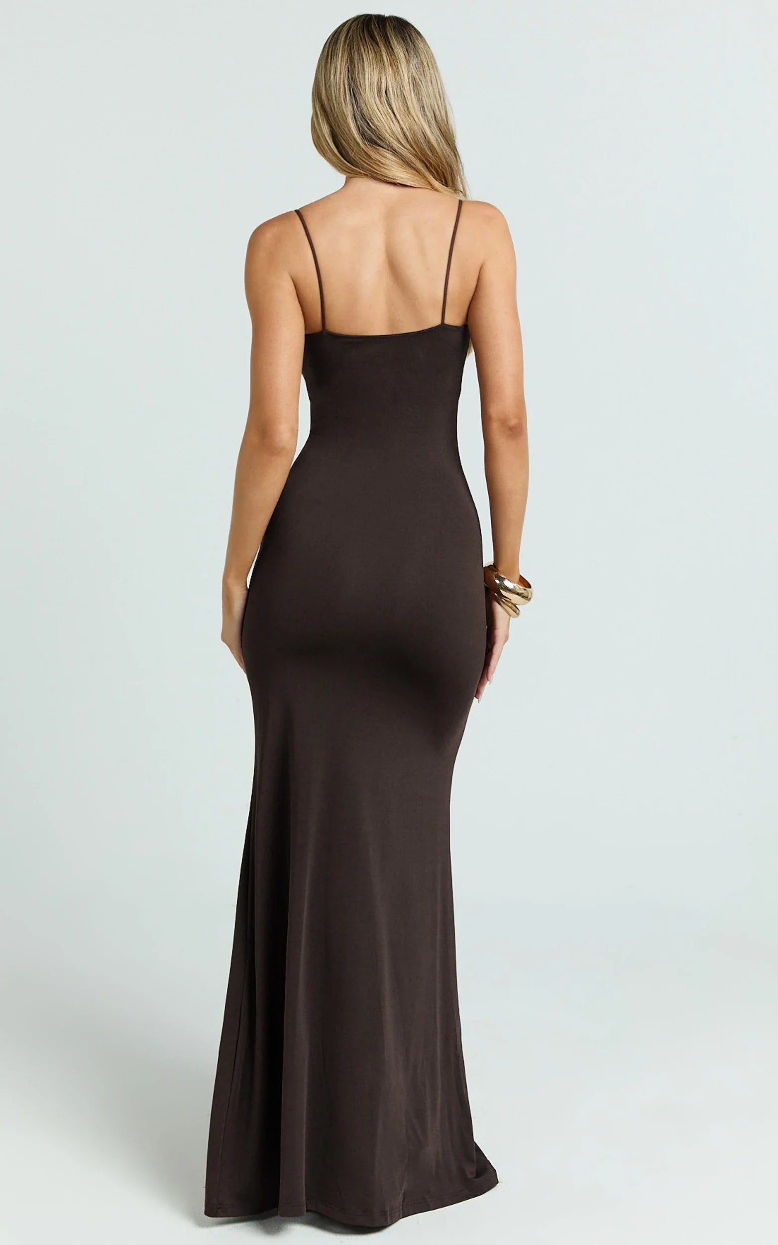 Edna Maxi Dress Straight Neck A Line Maxi Dress in Choc