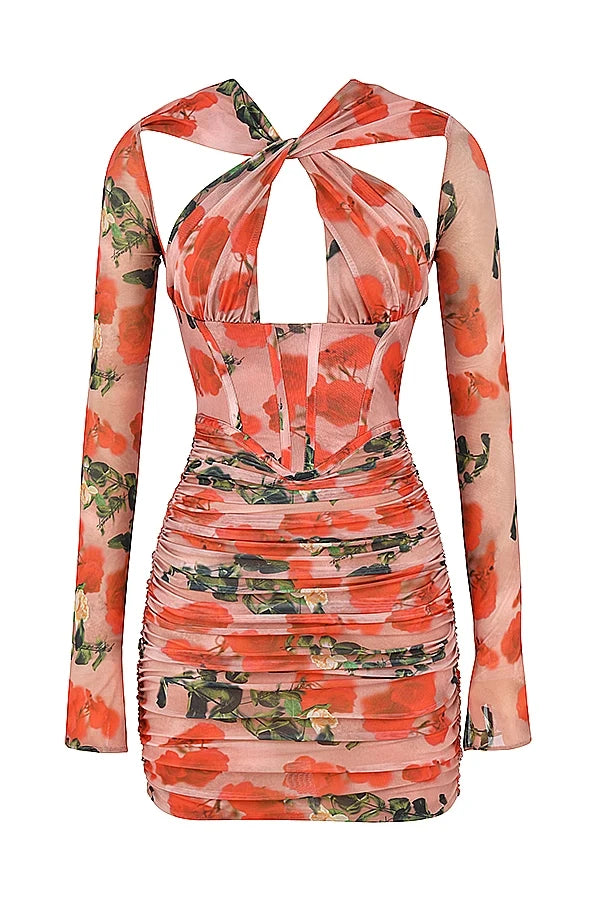 rose print corset mini dress