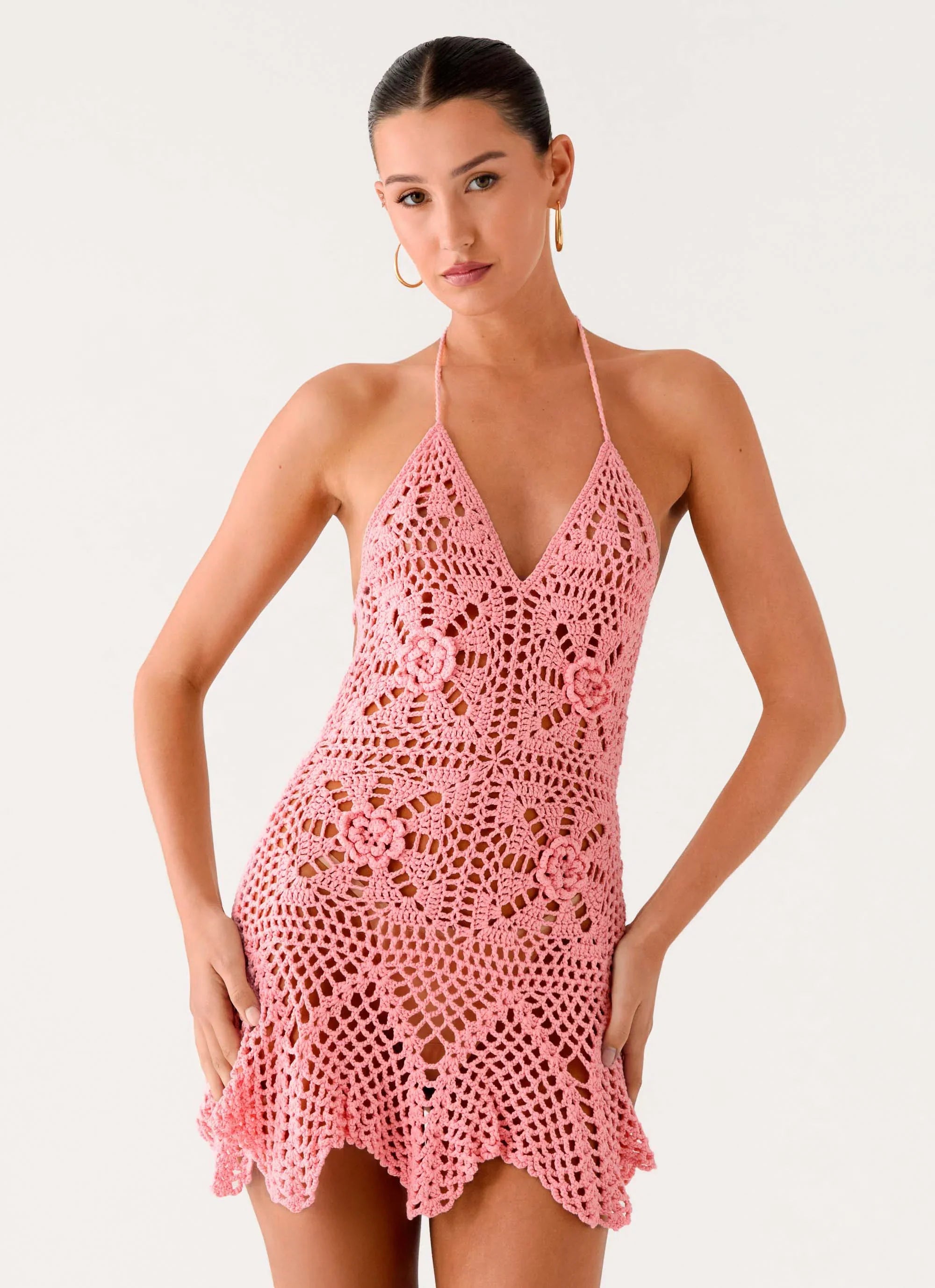 Beach Days Crochet Mini Dress Pink