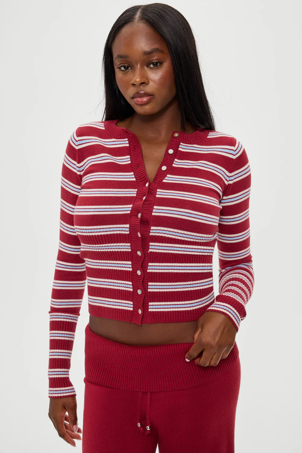 Lenon Button Up Knit Sweater Collegiate Stripe
