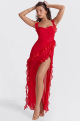 cherry ruffle maxi dress