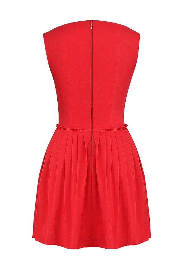 scarlet pleated mini dress