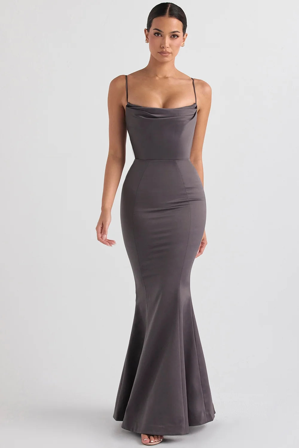 shadow satin fishtail gown